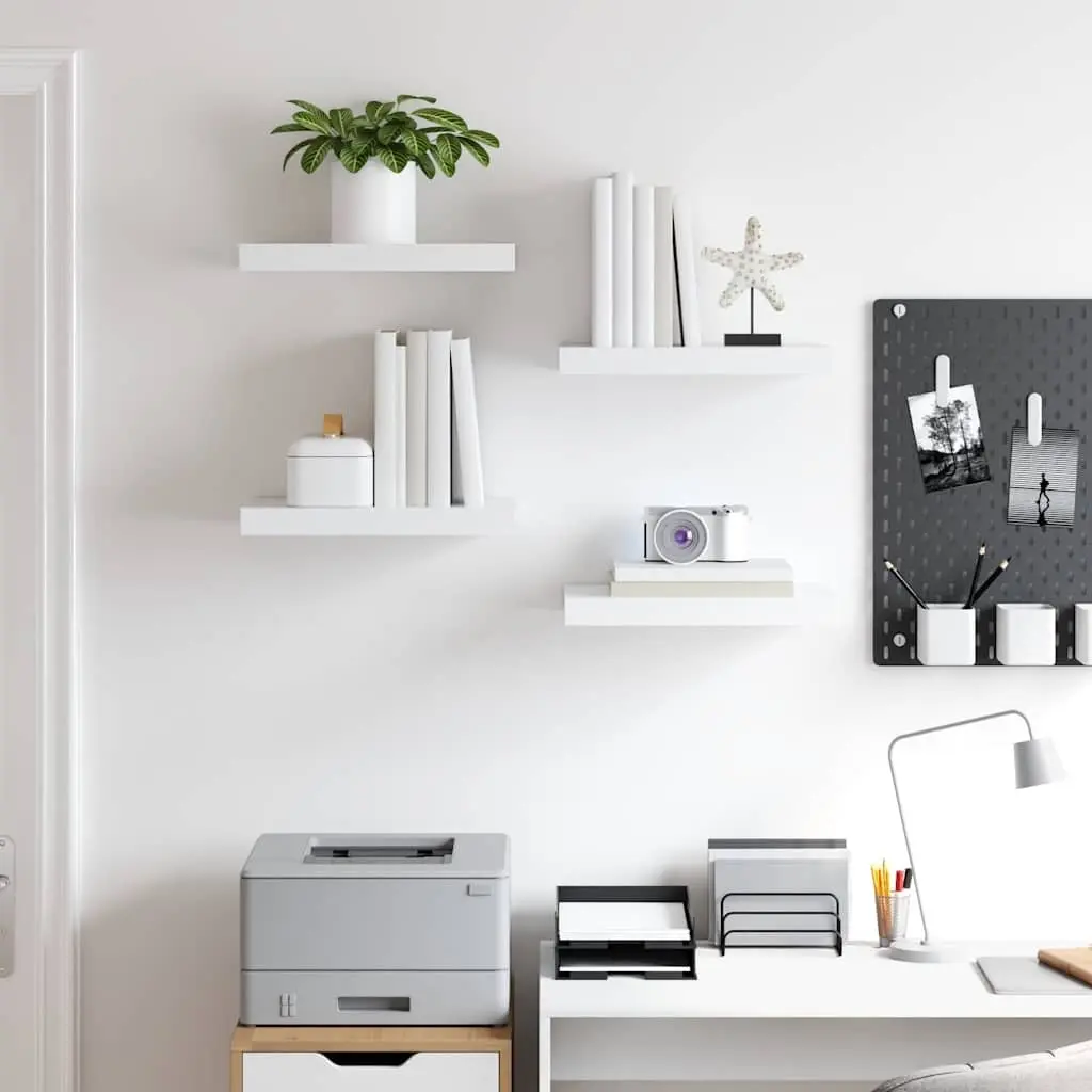 Floating Wall Shelves Set 4 Piece White Display Storage Ledges