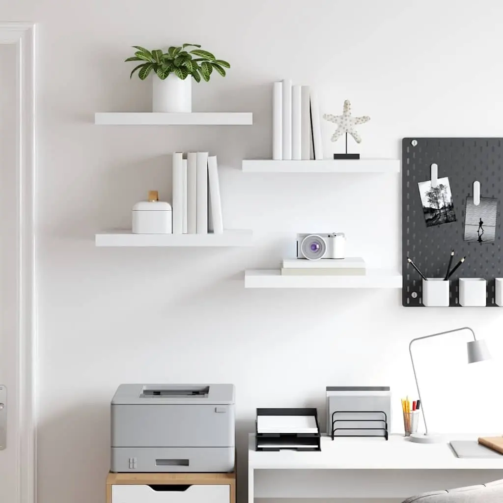 Floating Wall Shelves White 4 Piece Set Home Storage Organizer