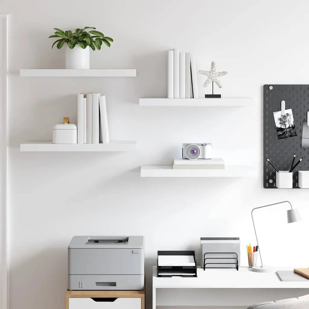 Floating Wall Shelves White Display Ledge 60 x 23.5 x 3.8 cm 4 Piece Set Storage Organizer Decor