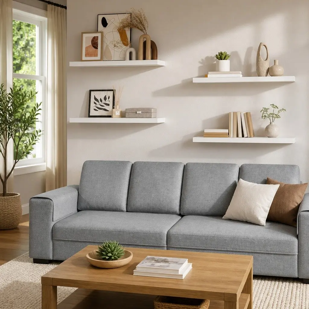 Floating Wall Shelves Invisible Mounting System White 4 Piece Set