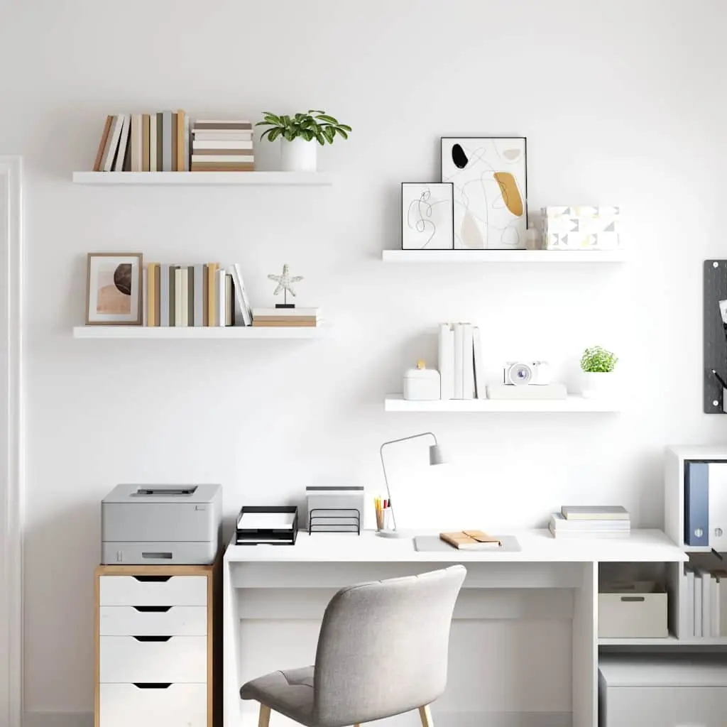 Floating Wall Shelves Invisible Mounting System White 4 Piece Set