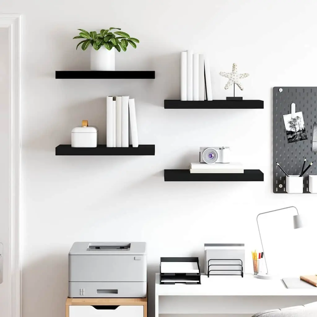 Wall Shelves Set Black Floating Display Shelves 50 x 23.5 x 3.8 cm