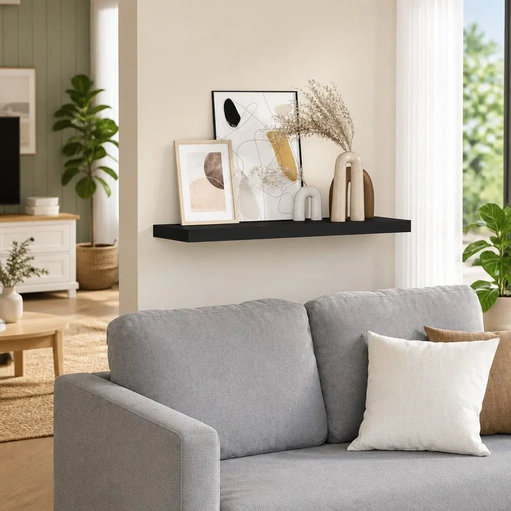 Black Floating Wall Shelf Display Ledge 80x23.5cm Home Decor Storage Organizer