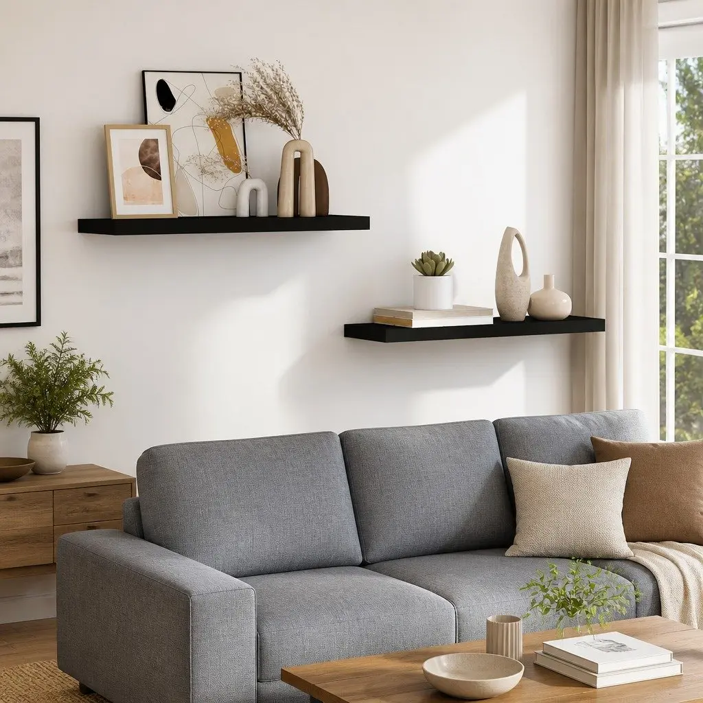 Wall Shelves Invisible Mounting Black 80x23.5x3.8 cm 2 Piece Display Ledge Home Decor