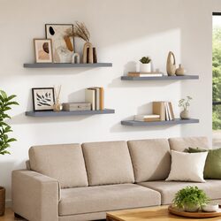 Floating Wall Shelves 4 pcs Grey Display Ledges Home Storage Decor 90x23.5cm