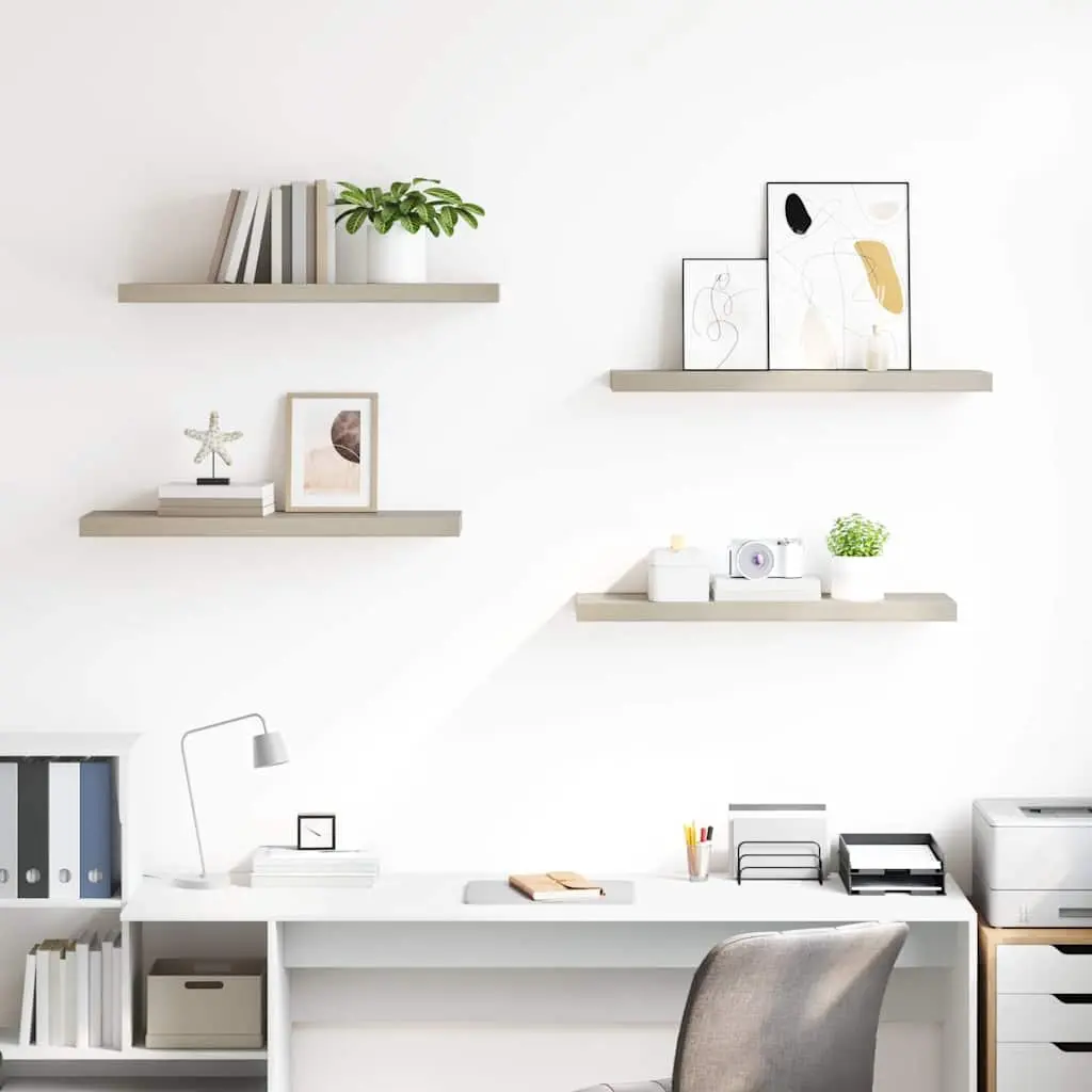 Floating Wall Shelves Invisible Mounting System Oak Brown 4 Piece Set