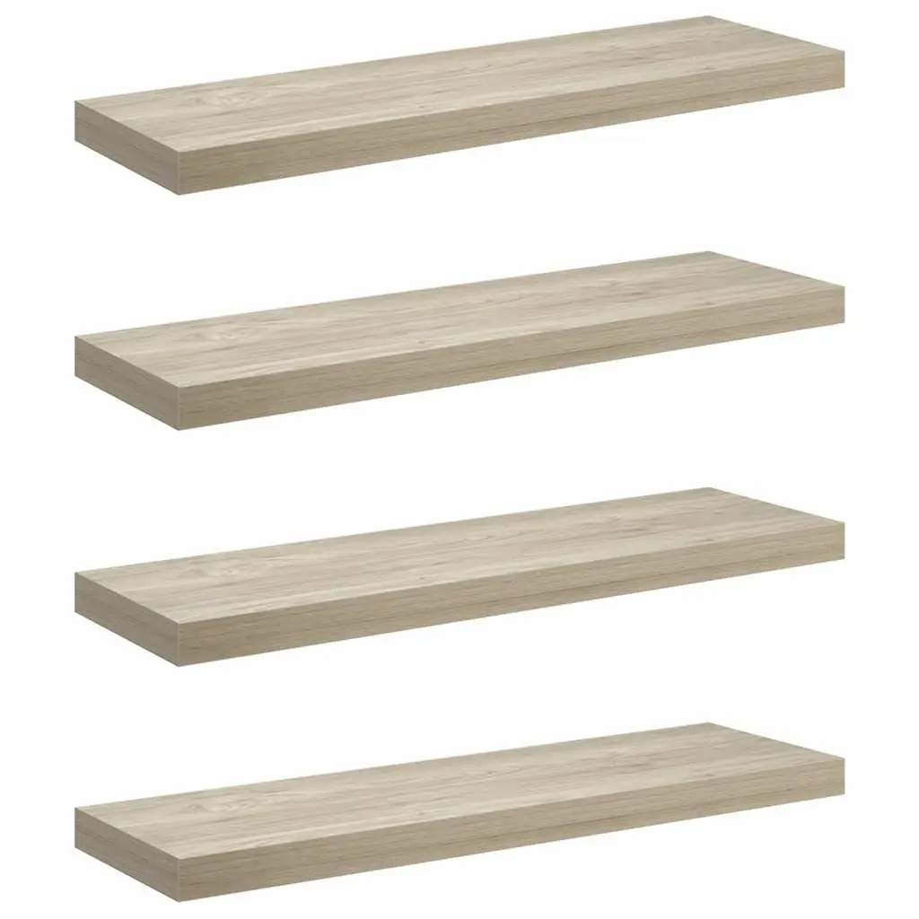Floating Wall Shelves Invisible Mounting System Oak Brown 4 Piece Set