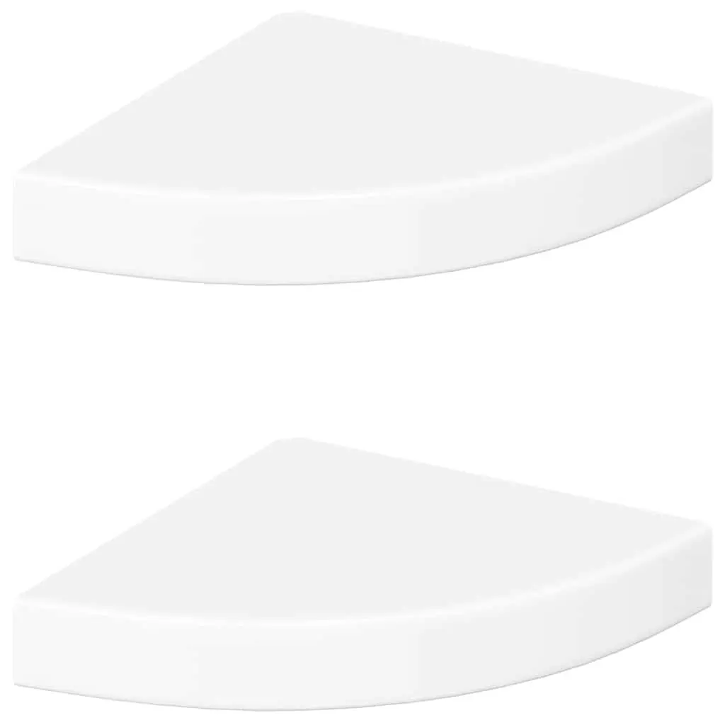 Floating Corner Wall Shelves White High Gloss 25x25x3.8cm Set of 2