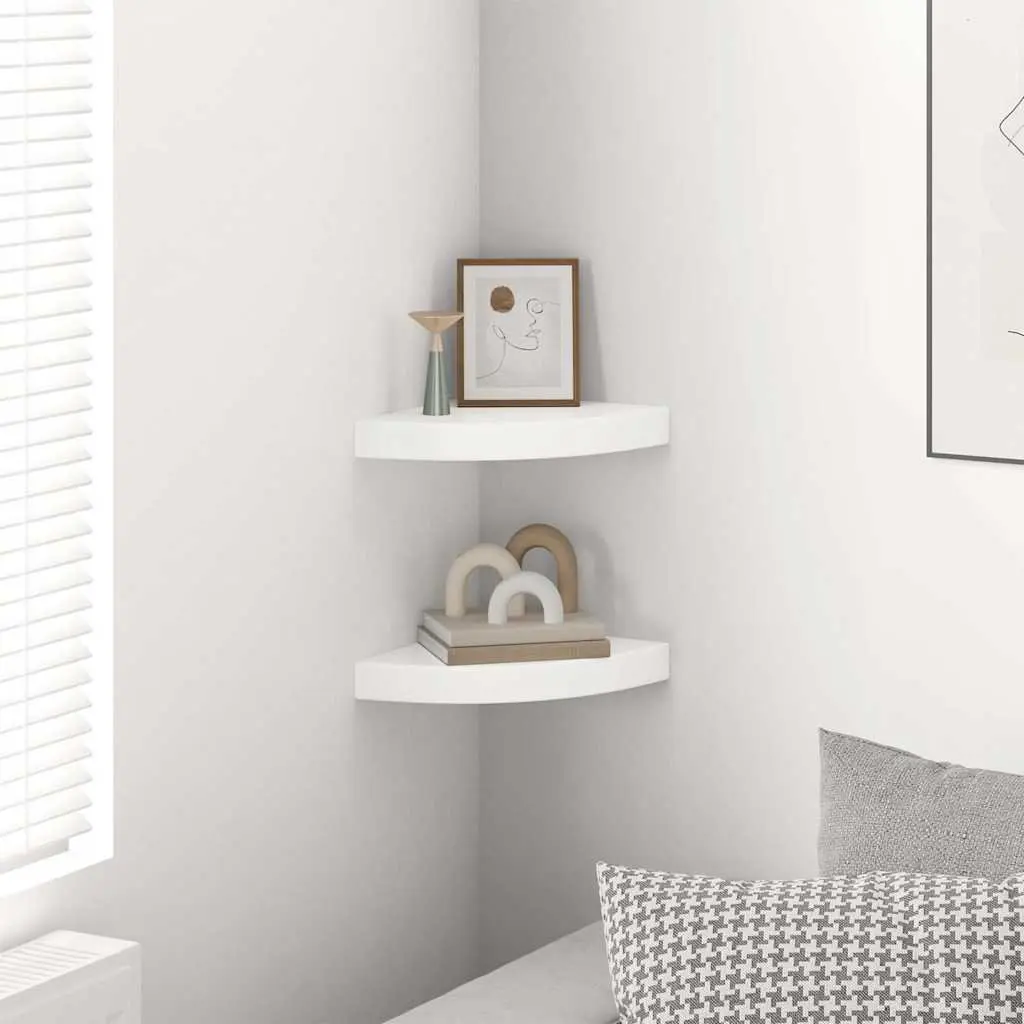 Floating Corner Wall Shelves White High Gloss 25x25x3.8cm Set of 2
