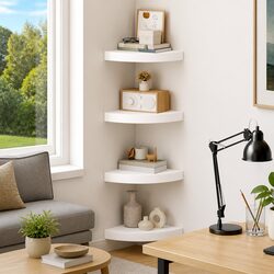 Floating Corner Shelves 4 pcs High Gloss White Wall Mount Display Storage