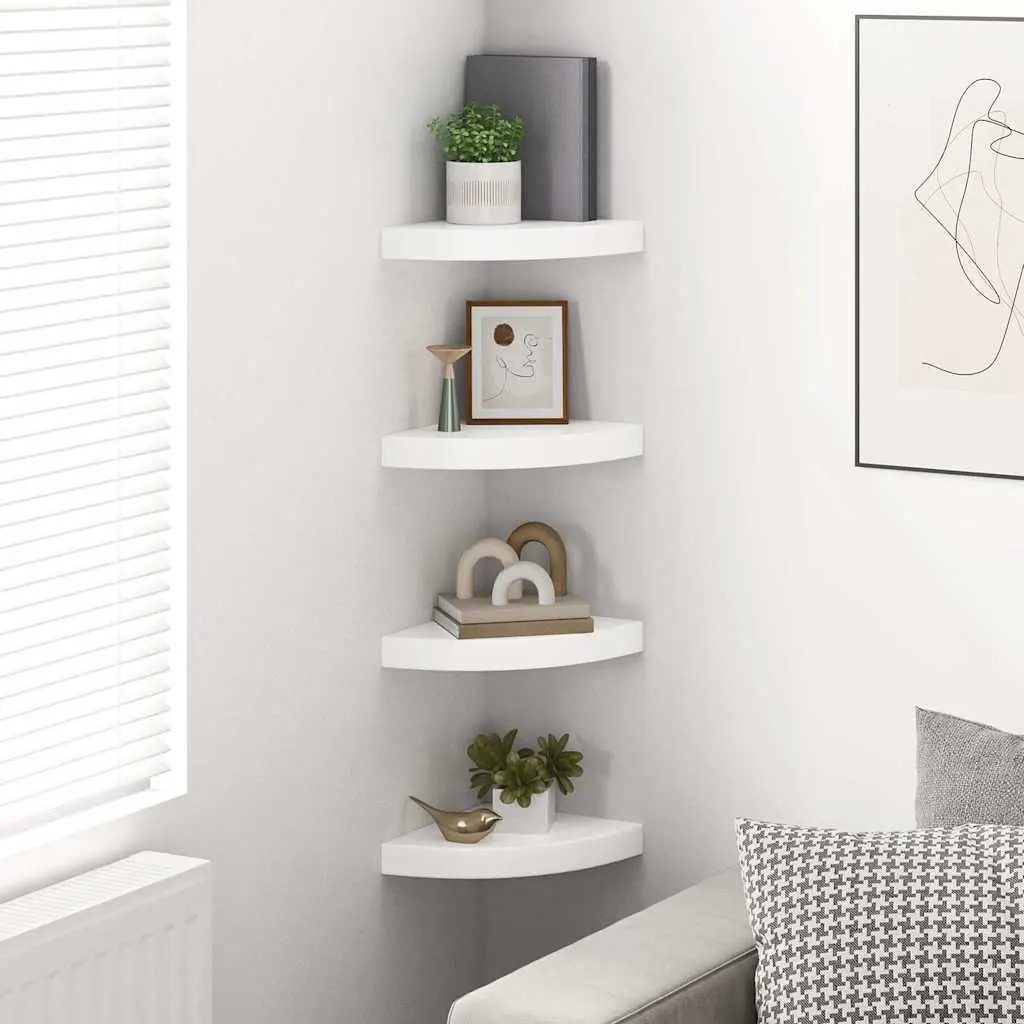 Corner Shelves High Gloss White Wall Mount Display Storage 4 Piece