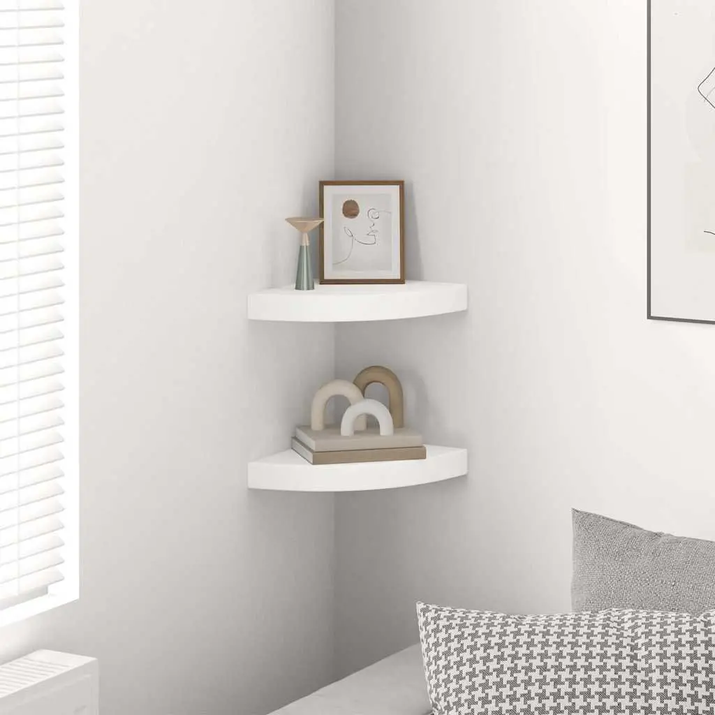 Floating Corner Wall Shelves 2 pc White Display Ledge Storage Organiser