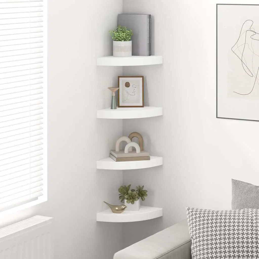 Floating Corner Shelves White 4 Pieces Wall Mount Display Storage Home Decor