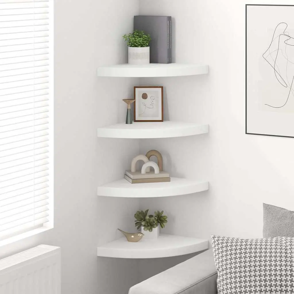 Floating Corner Shelves White 35x35x3.8 cm Wall Mount Display Ledge 4 Piece