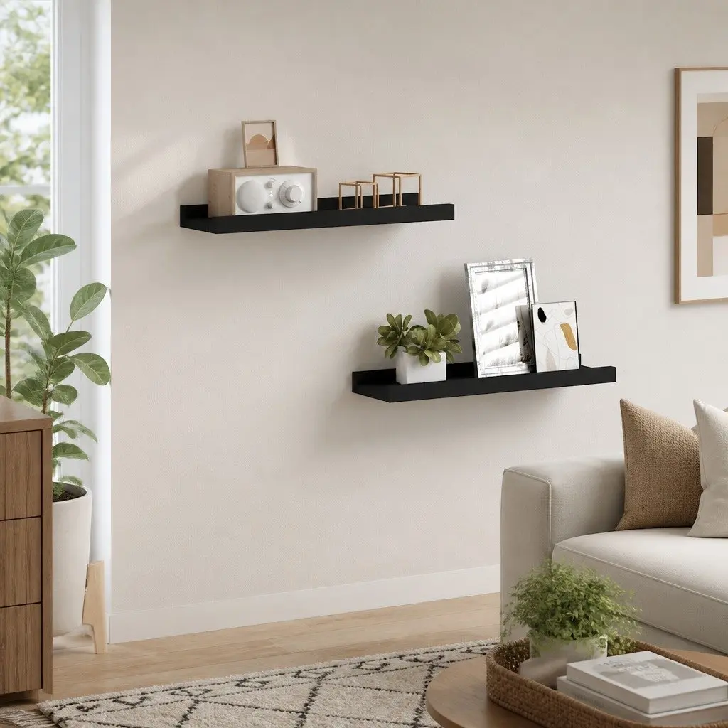 Wall Mounted Picture Ledge Shelves Black 40x9x3cm 2 Piece