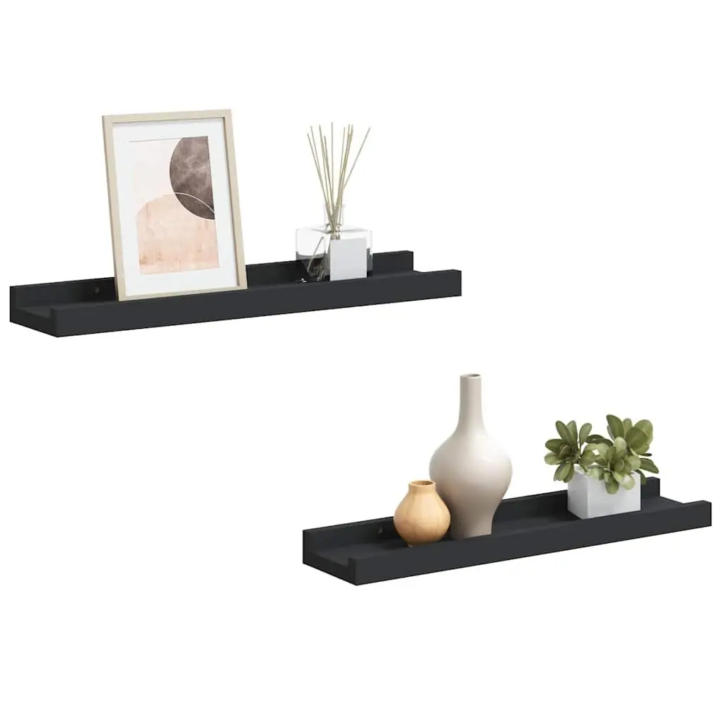 Wall Mounted Picture Ledge Shelves Black 40x9x3cm 2 Piece
