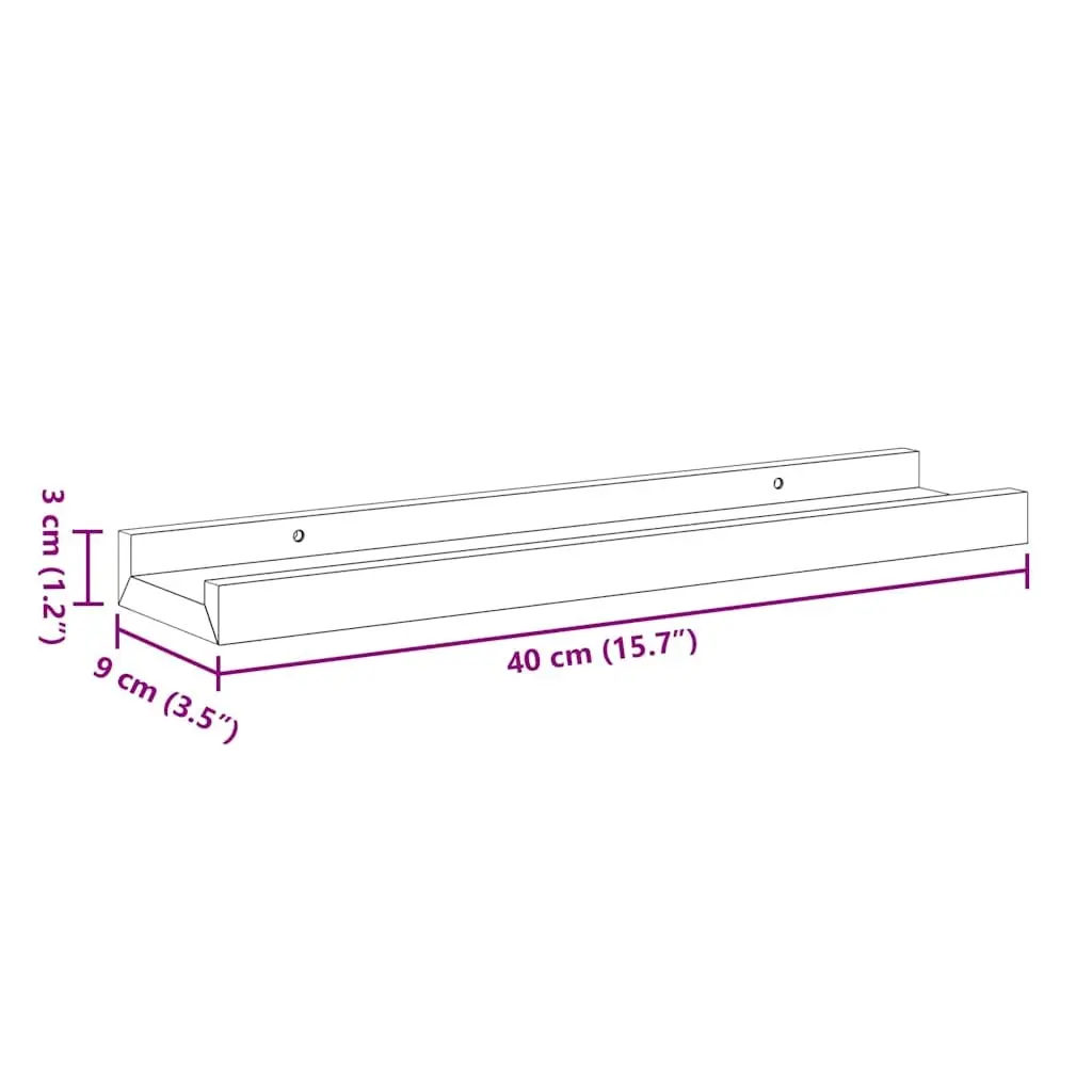 Wall Mounted Picture Ledge Shelves Black 40x9x3cm 2 Piece