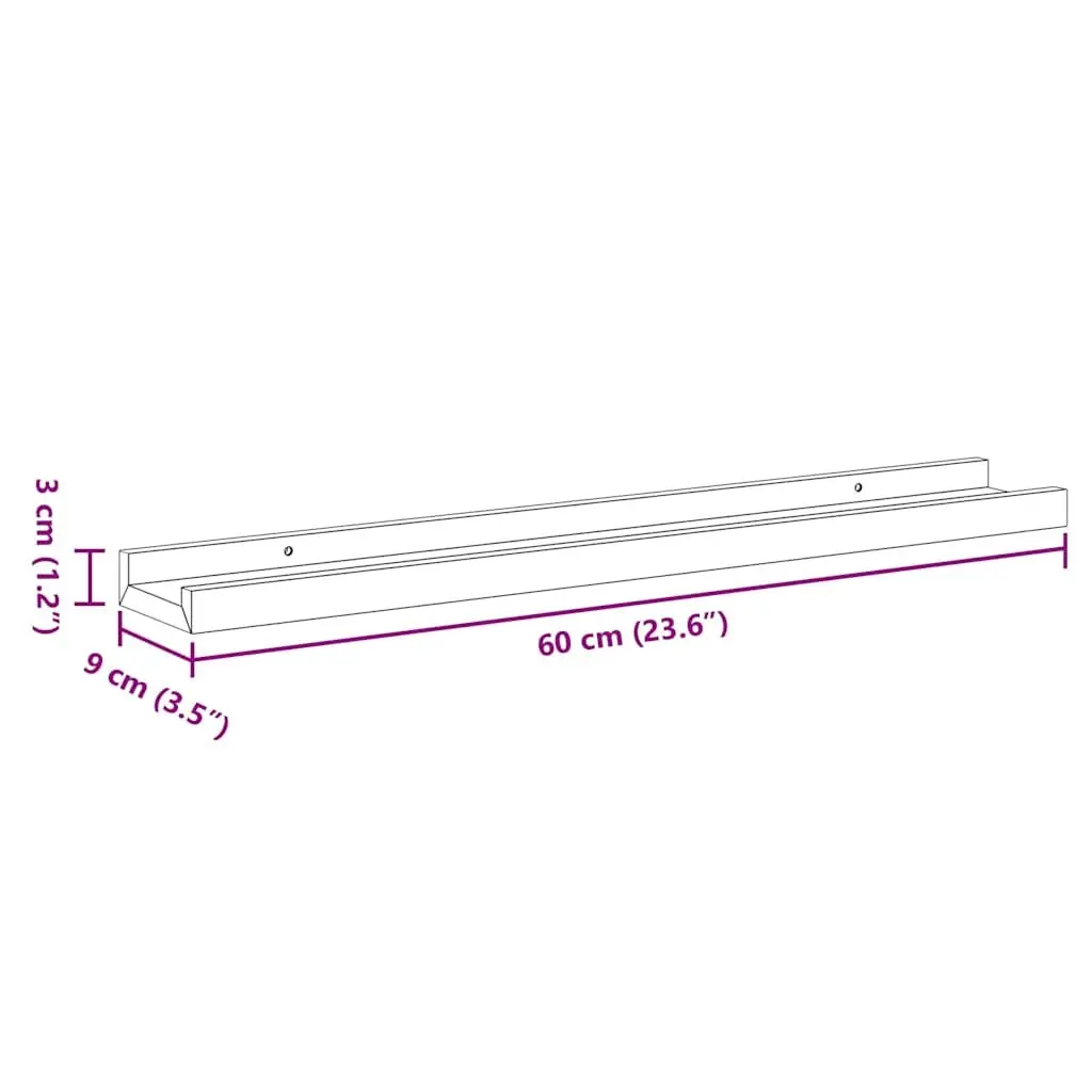 Picture Frame Ledge Shelves Wall Mounted Black 60x9x3cm 2 Piece MDF