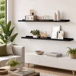 Picture Frame Ledge Shelves 2 pcs Black Wall Mount Floating Display Storage