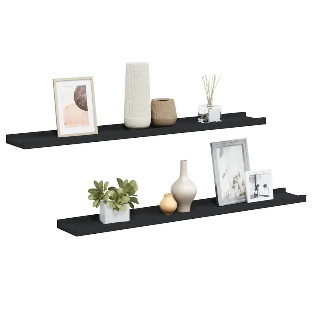 Picture Frame Ledge Shelves Black Floating Display 80 x 9 x 3 cm 2 Piece