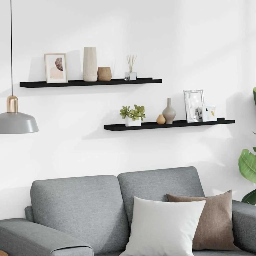 Picture Frame Ledge Shelves Black Floating Display 80 x 9 x 3 cm 2 Piece