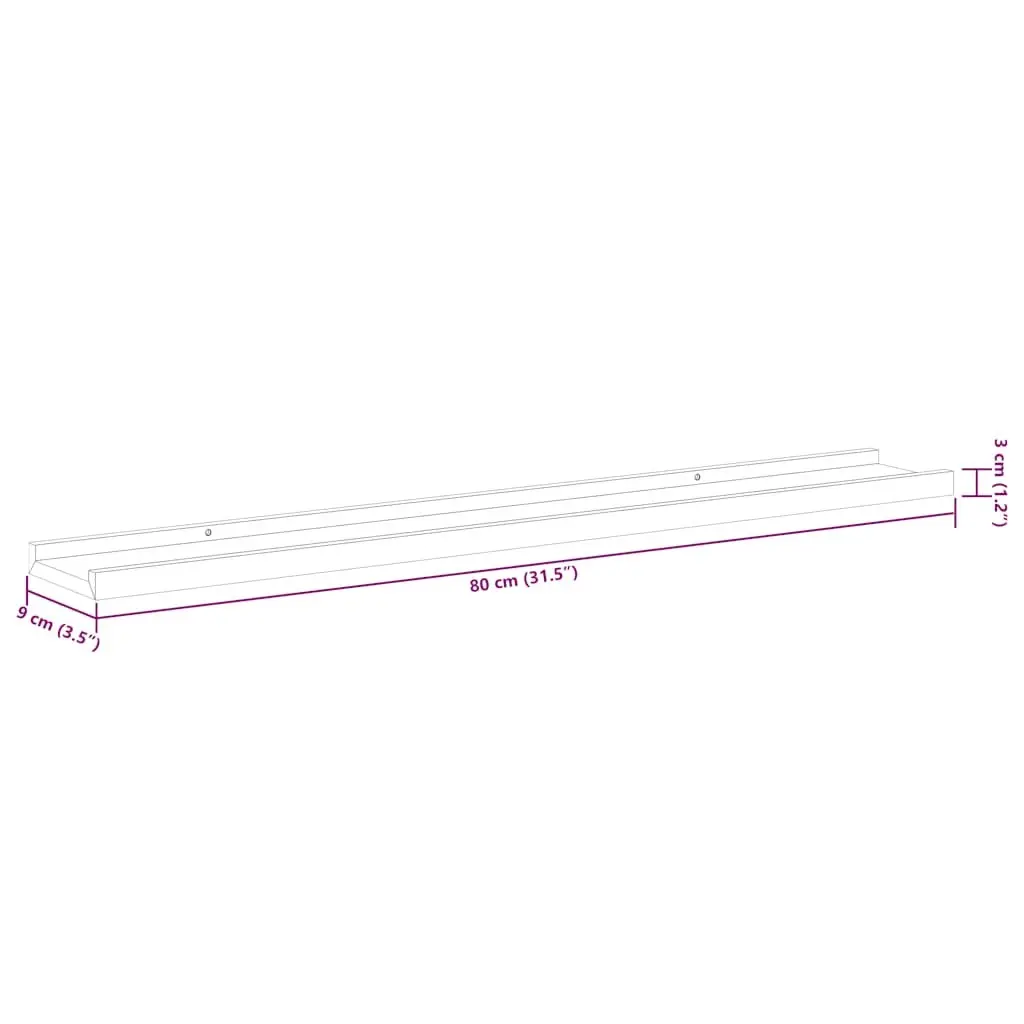 Picture Frame Ledge Shelves Black Floating Display 80 x 9 x 3 cm 2 Piece