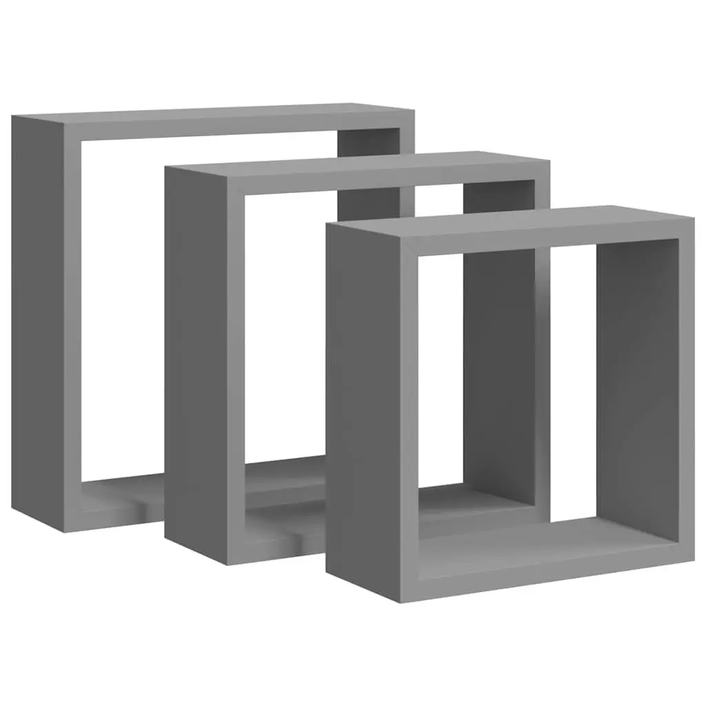 Floating Corner Unit Grey Cube Shelves 3 Piece Storage Display Organiser