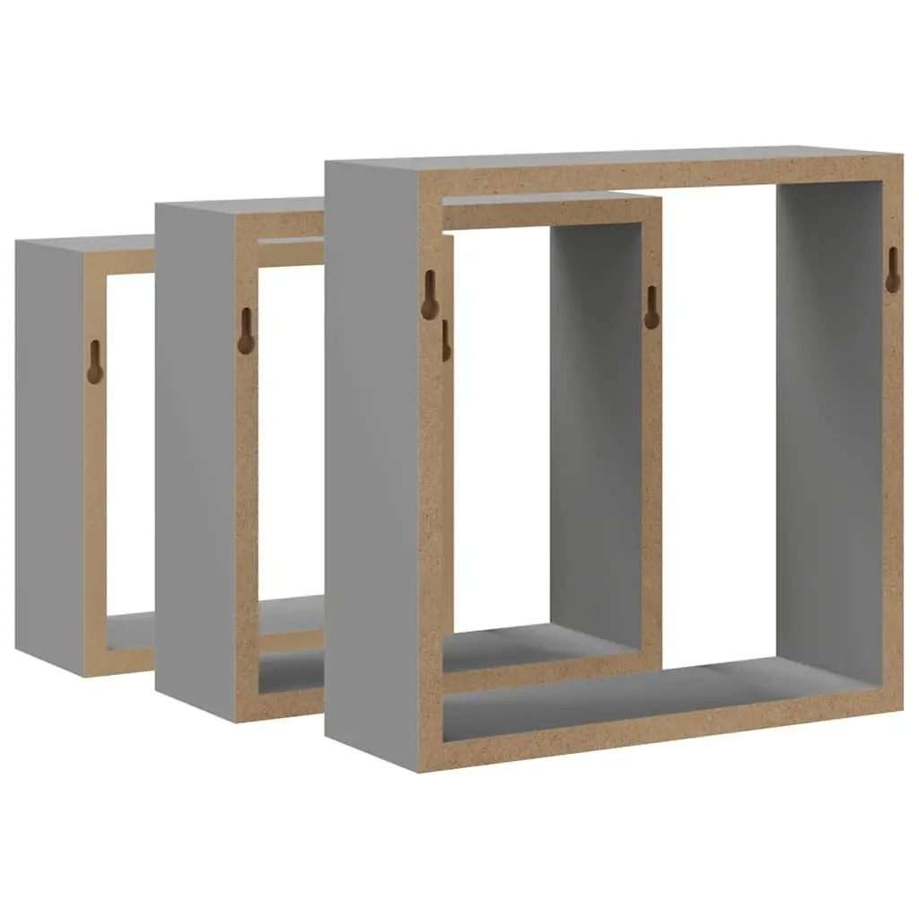 Floating Corner Unit Grey Cube Shelves 3 Piece Storage Display Organiser