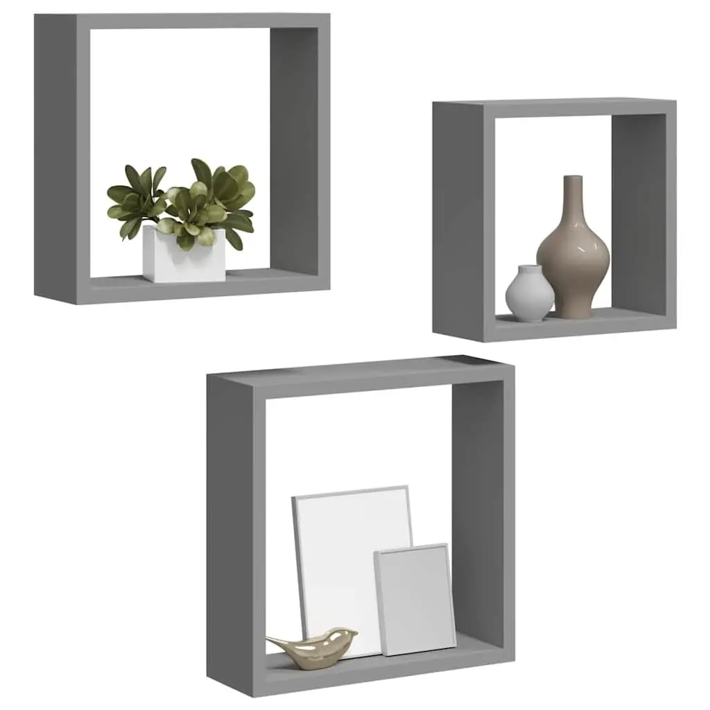 Floating Corner Unit Grey Cube Shelves 3 Piece Storage Display Organiser
