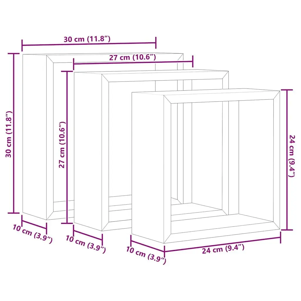 Floating Corner Unit Grey Cube Shelves 3 Piece Storage Display Organiser