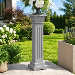 Grey Square Pillar Plant Stand Classic Design Patio Living Room Bedroom Display