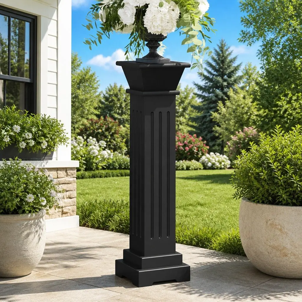 Classic Square Pillar Plant Stand Black MDF Flower Pot Display Pedestal Stand