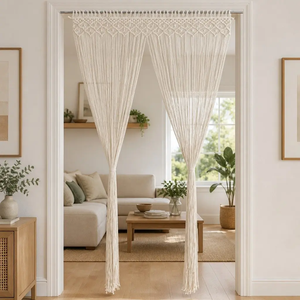 Macrame Curtain Cotton Cream 140x240 cm Decorative String Door Window Room Divider