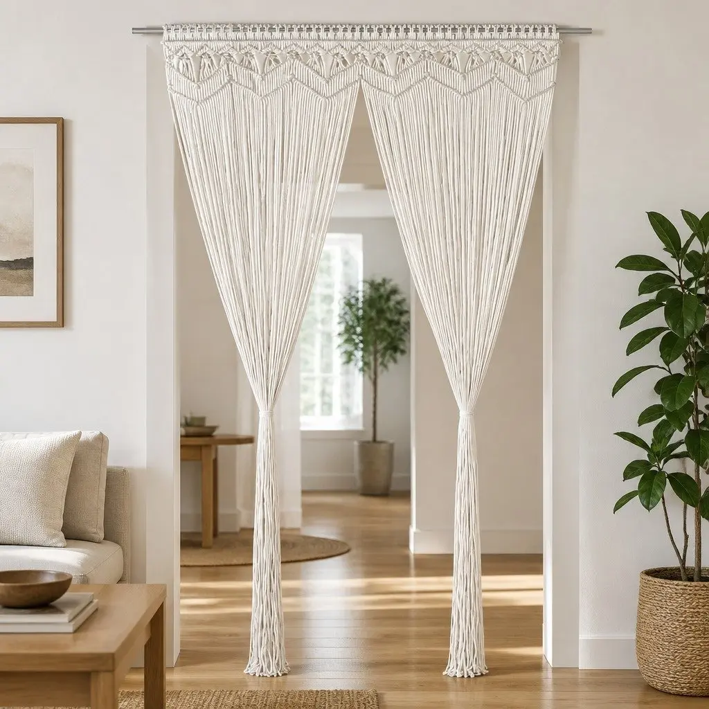 Macrame String Curtain Cotton Cream 140x240 cm