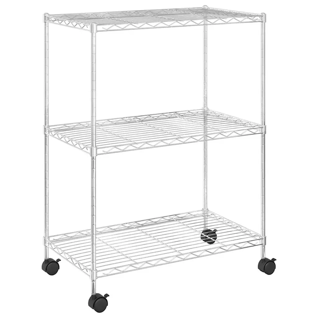 3 Tier Chrome Wire Storage Rack with Wheels 60x35x81cm