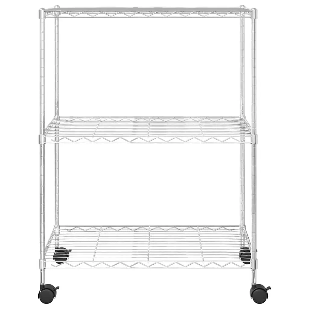 3 Tier Chrome Wire Storage Rack with Wheels 60x35x81cm