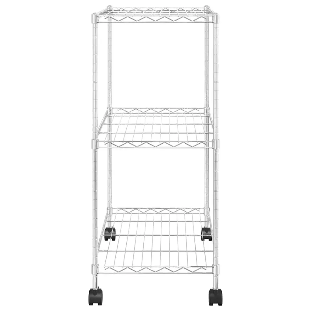 3 Tier Chrome Wire Storage Rack with Wheels 60x35x81cm