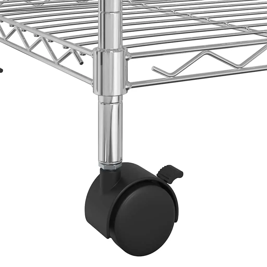 3 Tier Chrome Wire Storage Rack with Wheels 60x35x81cm