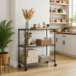 3-Tier Industrial Storage Rack with Wheels 60x35x81cm Black Shelving Unit