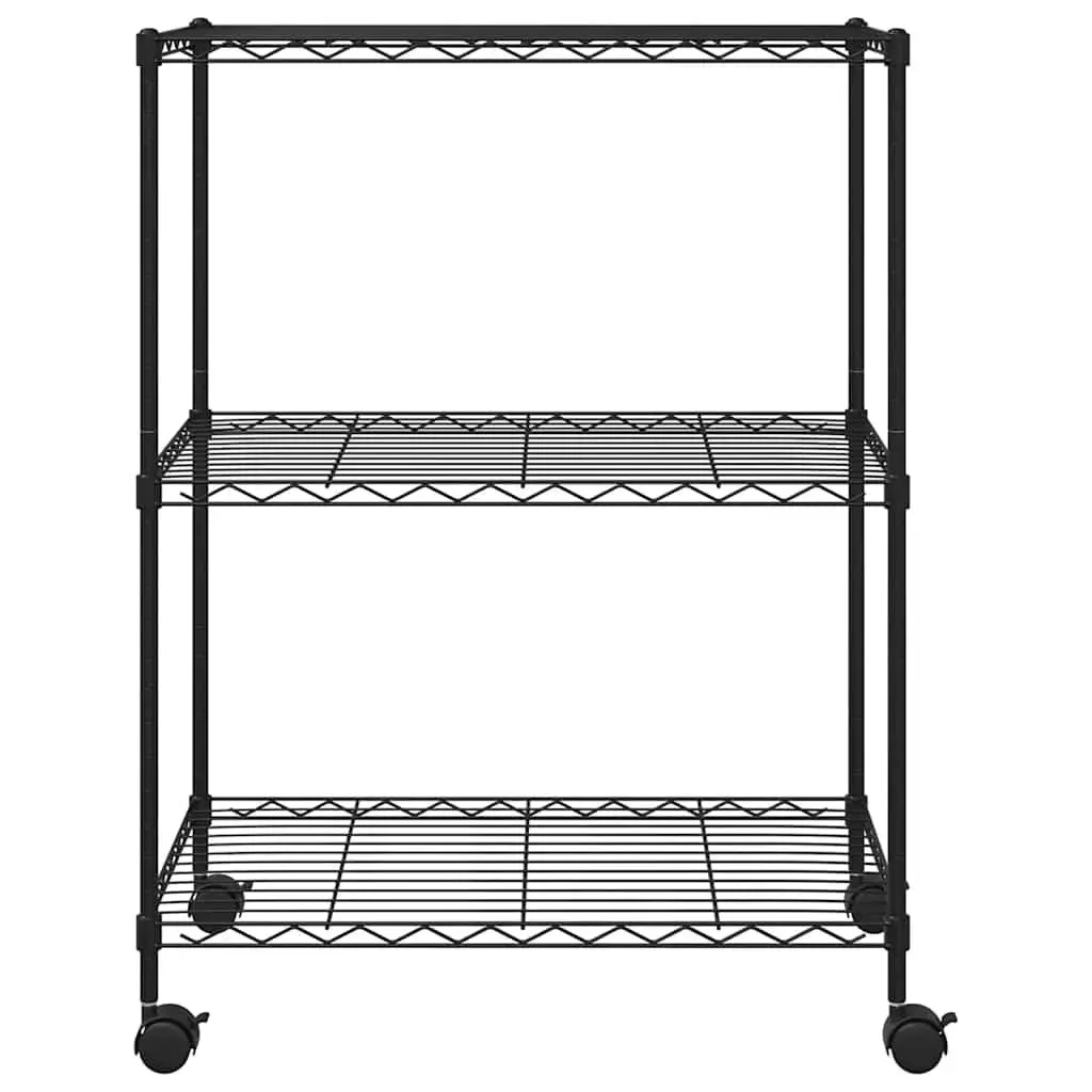3-Tier Industrial Storage Rack with Wheels Black 60x35x81cm