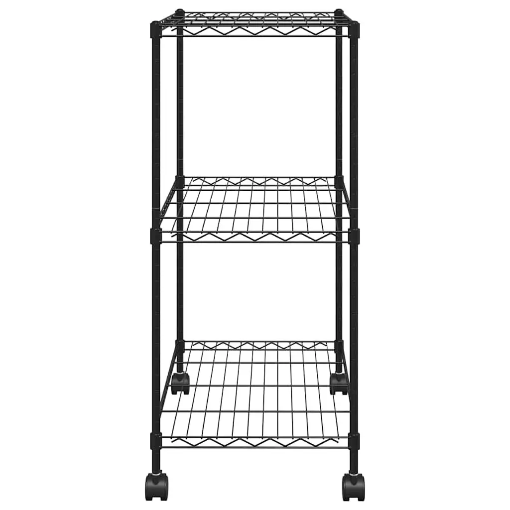 3-Tier Industrial Storage Rack with Wheels Black 60x35x81cm