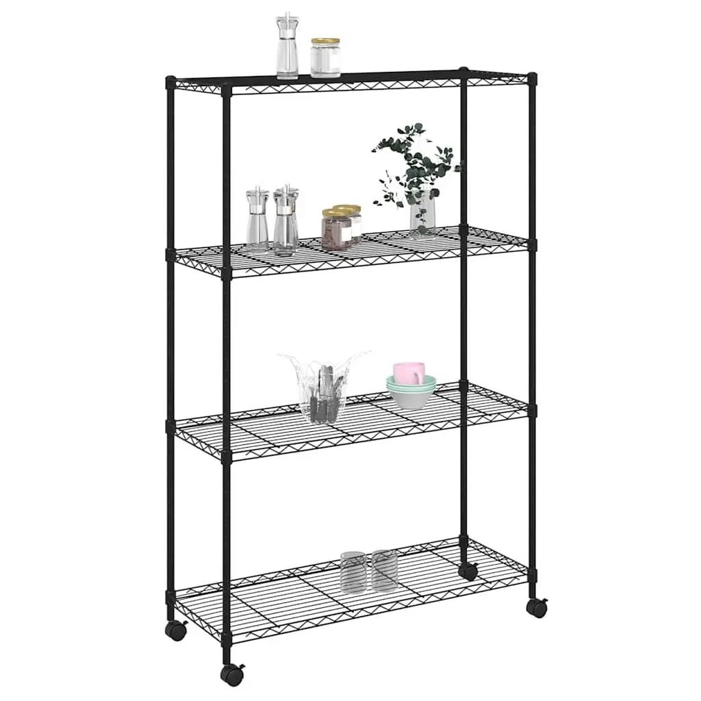 4-Tier Industrial Storage Shelf with Wheels Heavy Duty 90 x 35 x 142 cm