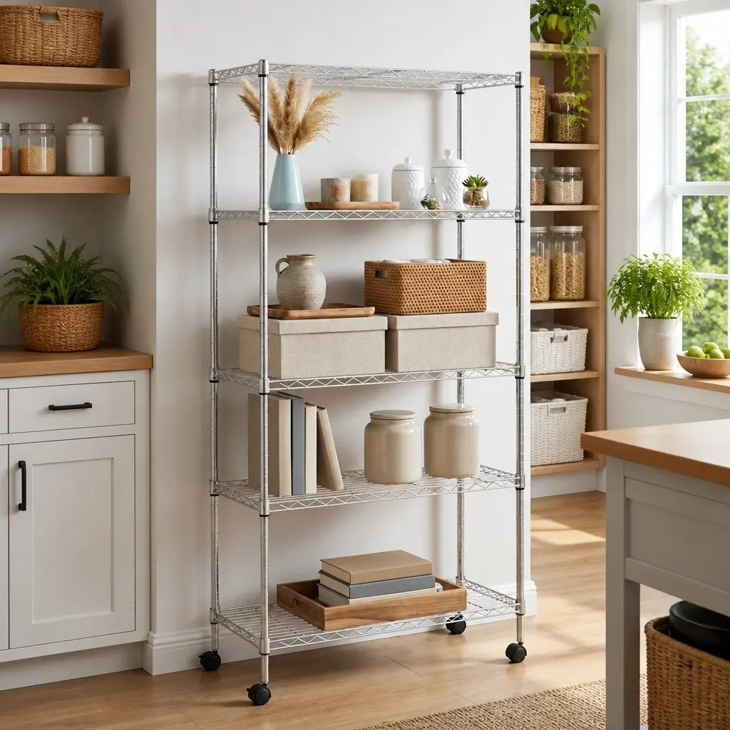 5-Tier Wire Storage Shelf on Wheels Industrial Organization Garage Kitchen