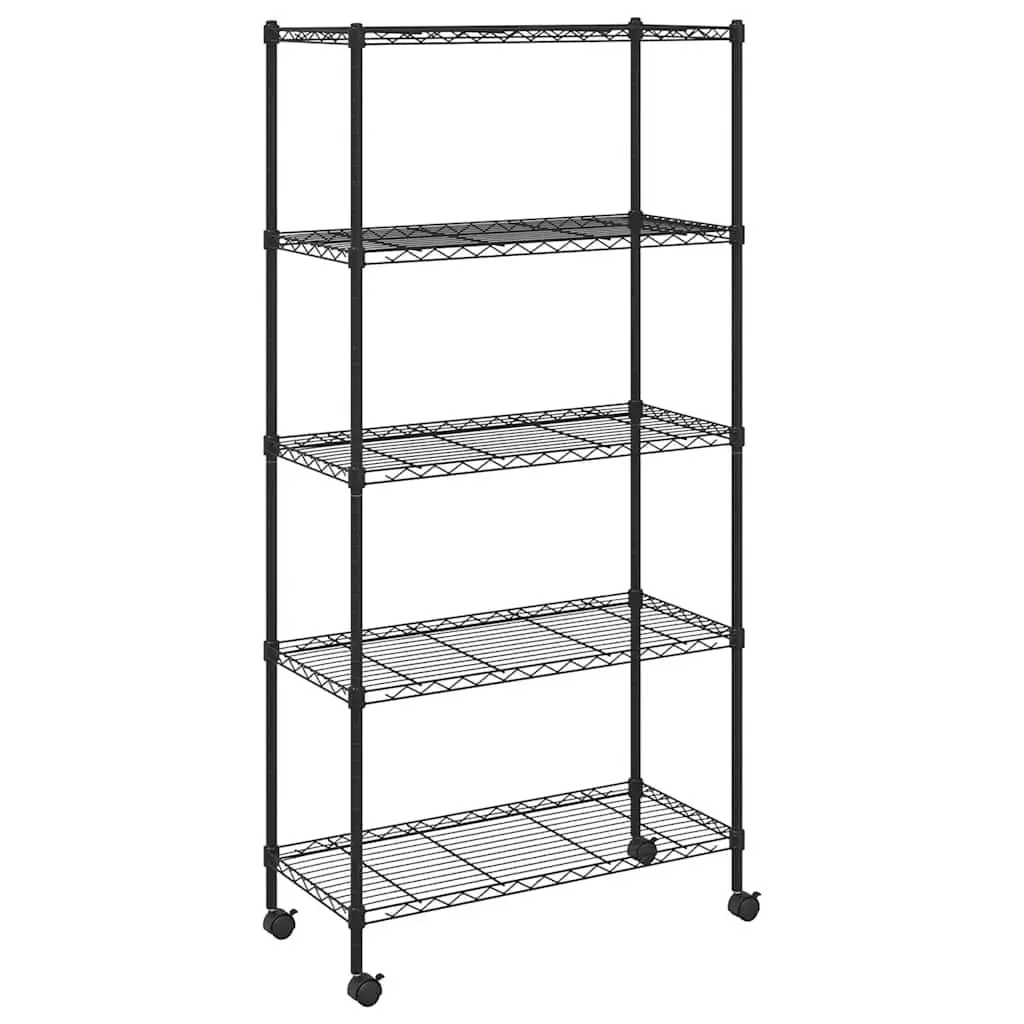 Industrial 5-Tier Storage Shelf Black 75x35x155cm with Wheels