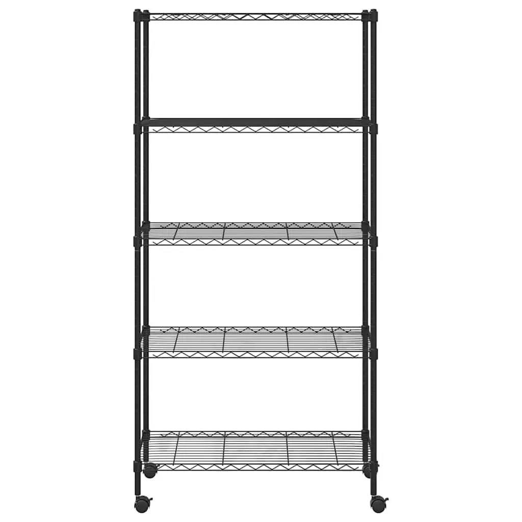 Industrial 5-Tier Storage Shelf Black 75x35x155cm with Wheels