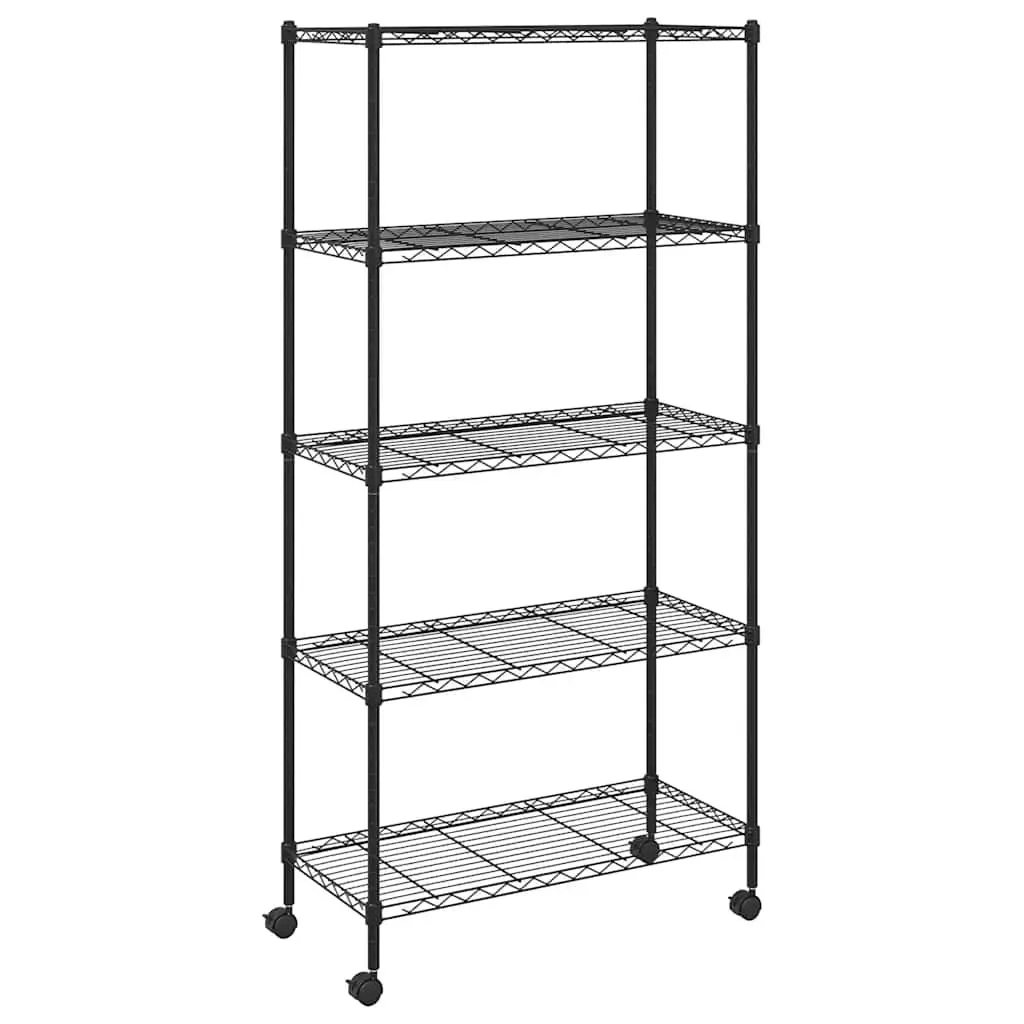 Industrial 5-Tier Storage Shelf Black 75x35x155cm with Wheels
