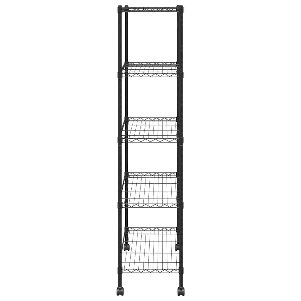 Industrial 5-Tier Storage Shelf Black 75x35x155cm with Wheels