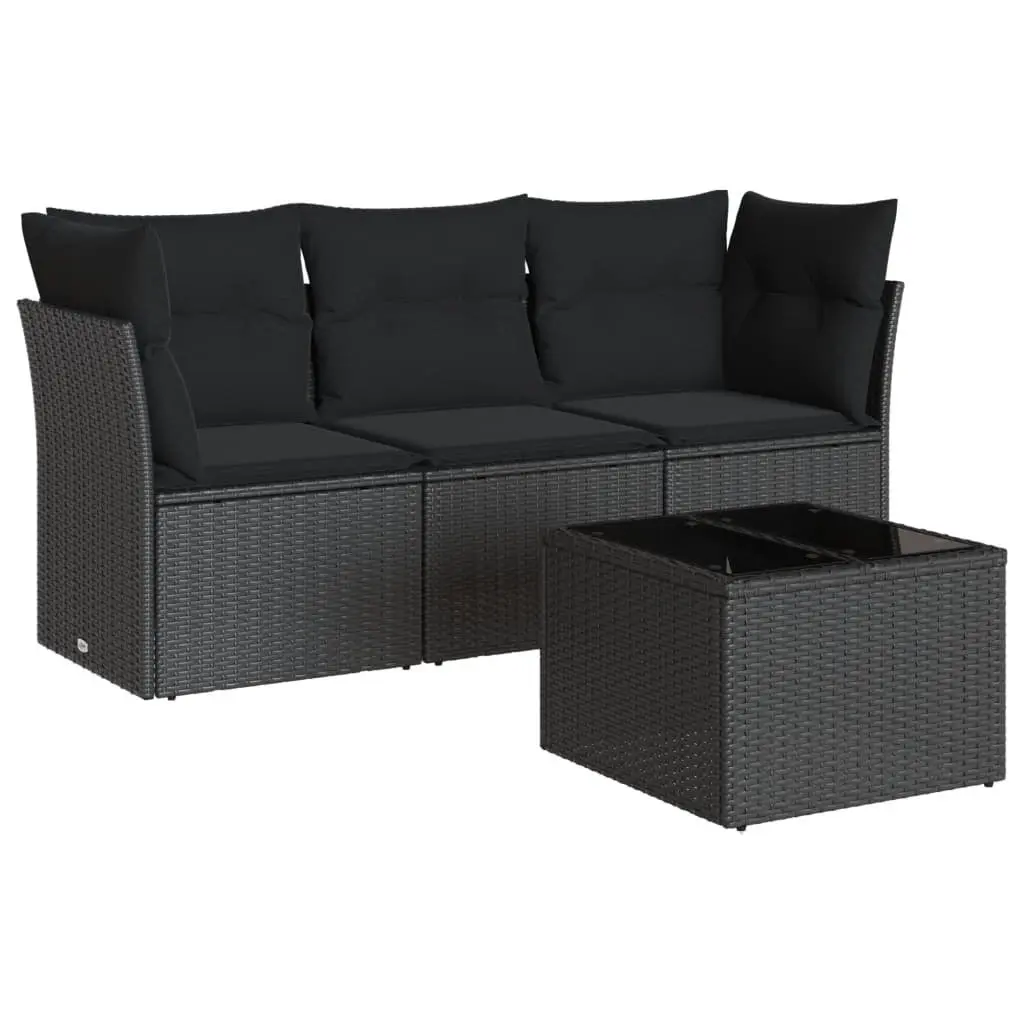 Garden Sofa Set 4 Piece Outdoor Patio Furniture Black Poly Rattan with Cushions
