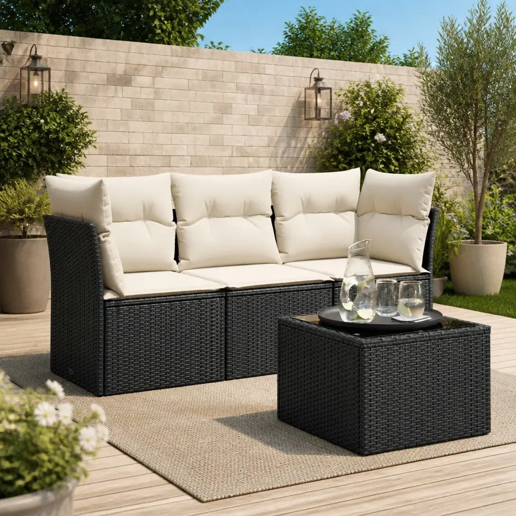 4 Piece Garden Sofa Set Outdoor Furniture Patio Lounge Poly Rattan Black