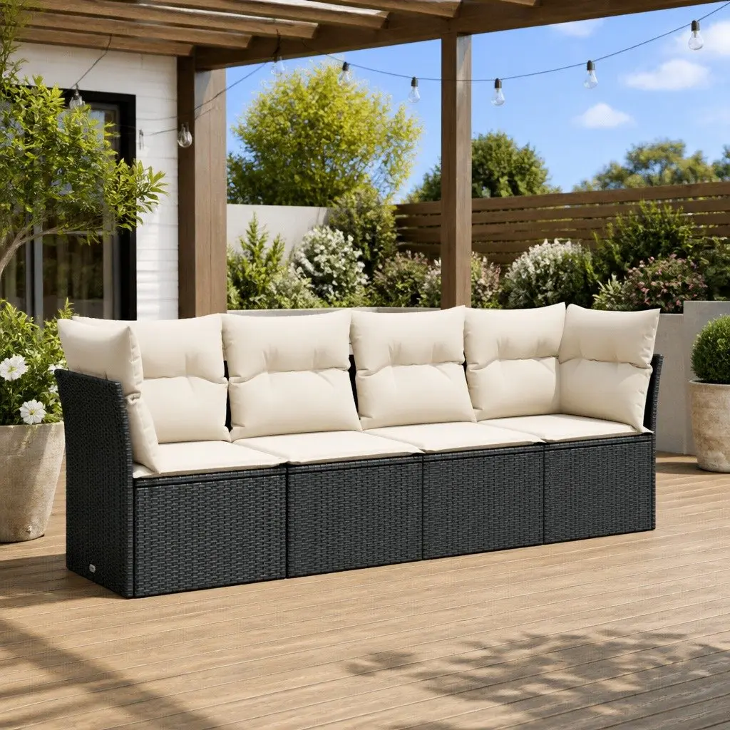 Garden Sofa Set 4 Piece Outdoor Furniture Patio Lounge Black Rattan Modular